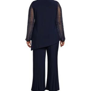 Marina Plus Size Beaded Long Sleeve Crew Neck 2-Piece Pant Set